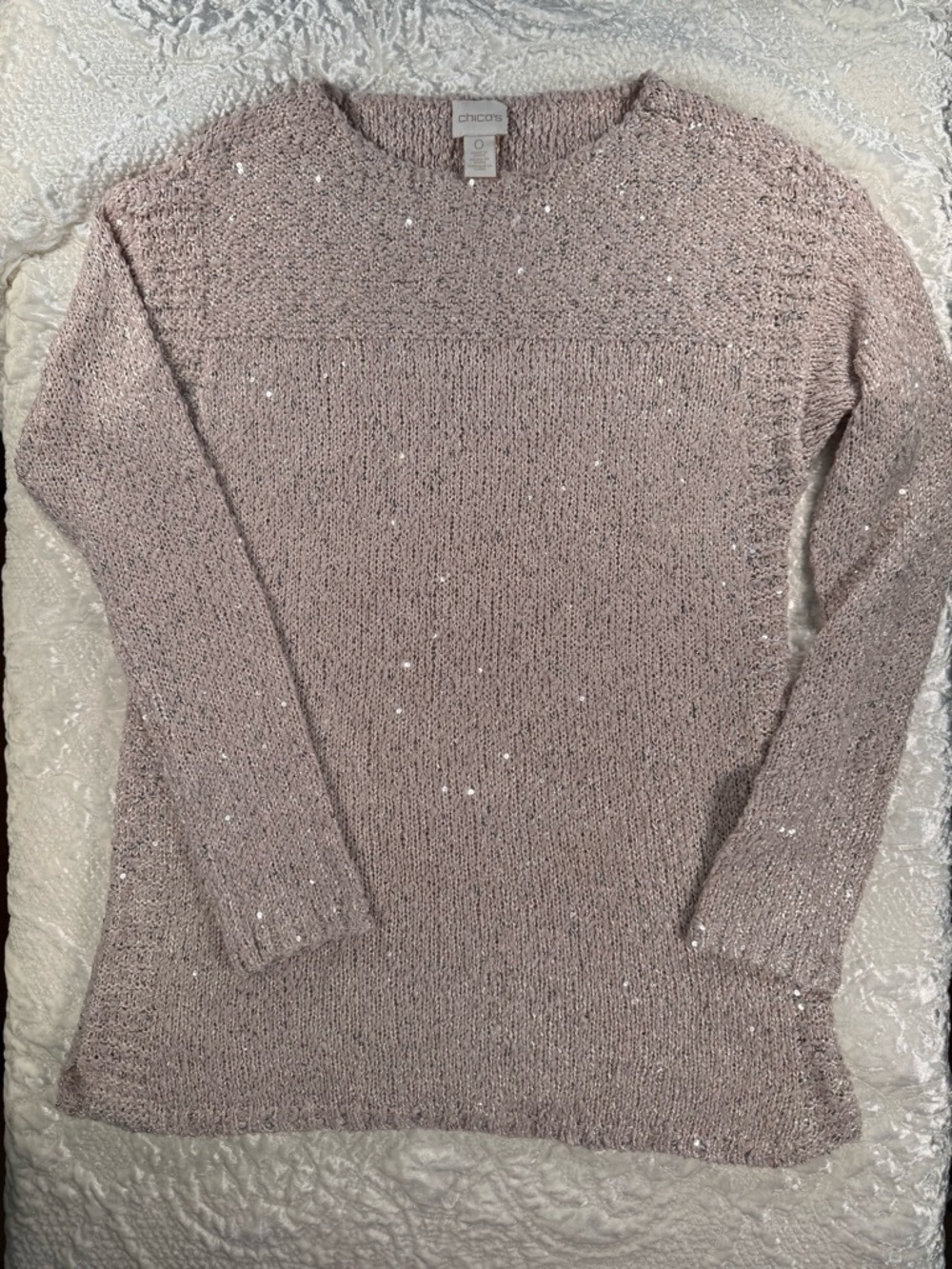 Chico's Sequin-Accent Crewneck Sweater - Light pink